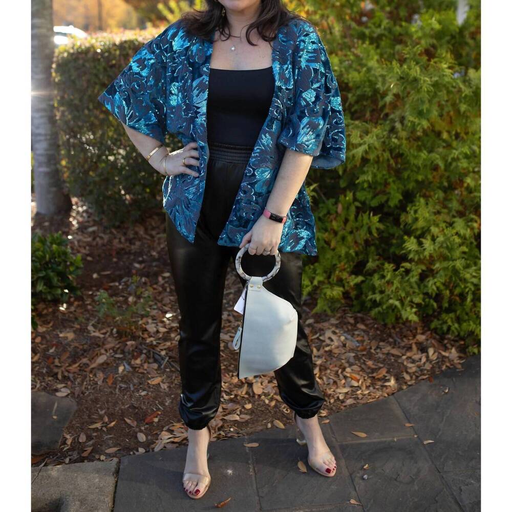 NEW SEE AND BE SEEN sequin jacket in teal
